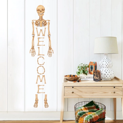 Halloween Skelett Knochen Willkommen Wandaufkleber PVC Geist Schädel Tür Fenster Aufkleber Für Festliche Haus Party Deko