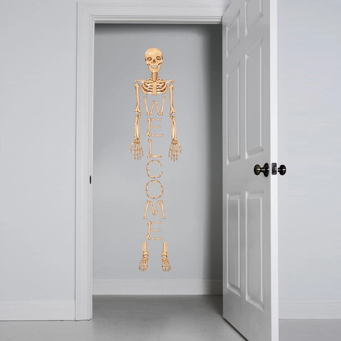 Halloween Skelett Knochen Willkommen Wandaufkleber PVC Geist Schädel Tür Fenster Aufkleber Für Festliche Haus Party Deko