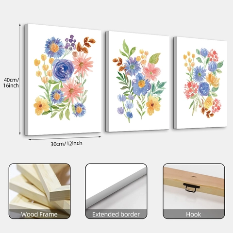 Bohemian Watercolor Botanical Canvas Wall Art Framed Abstract Plant Floral Prints For Living Room Bedroom Home Decor