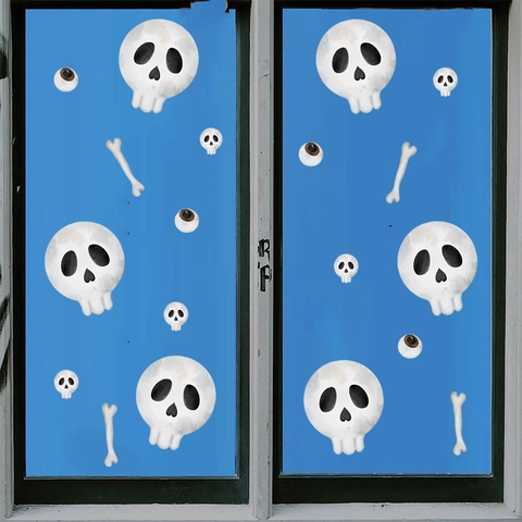 Adesivi Finestra Halloween Teschio Bulbo Oculare Ossa Decalcomanie PVC Rimovibili Per Decorazione Parete Vetro