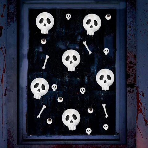 Adesivi Finestra Halloween Teschio Bulbo Oculare Ossa Decalcomanie PVC Rimovibili Per Decorazione Parete Vetro