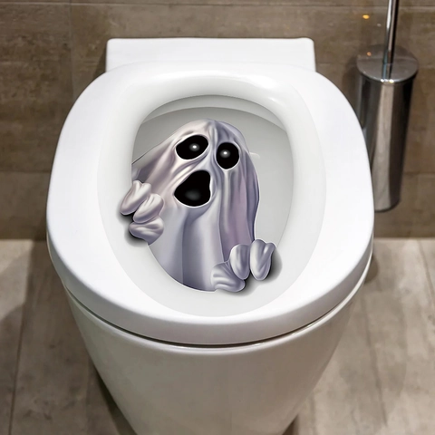 3D Αυτοκόλλητο Τουαλέτας Halloween Τρομακτικό Λευκό Φάντασμα Αδιάβροχο PVC Διακοσμητικό για Μπάνιο Είδη Πάρτι Τρόμου