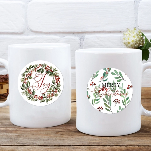 Merry Christmas Round Stickers PVC Decorative Window Decals Reindeer Tree Pattern For Gift Envelope Home Decor
