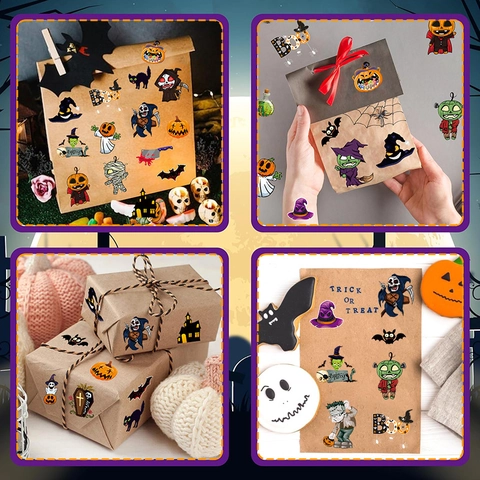 Halloween Cartoon Stickers PVC Pumpkin Ghost Bat Decals For Kids Suitcase Laptop Refrigerator Wall Decor Party Supplies