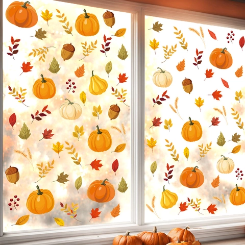 Pegatinas de Ventana de Calabaza y Hoja de Otoño para Decoración de Acción de Gracias Halloween Adhesivos de PVC para Vidrio