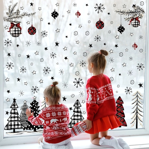 Pegatinas Estáticas de Navidad para Ventanas PVC Copo de Nieve Árbol de Navidad Pegatinas de Refrigerador Decoración del Hogar