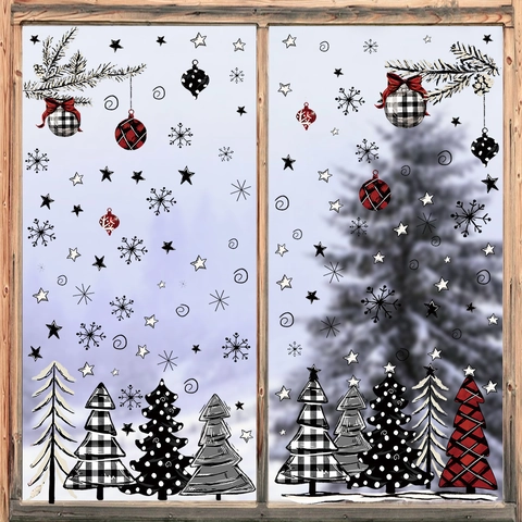 Pegatinas Estáticas de Navidad para Ventanas PVC Copo de Nieve Árbol de Navidad Pegatinas de Refrigerador Decoración del Hogar
