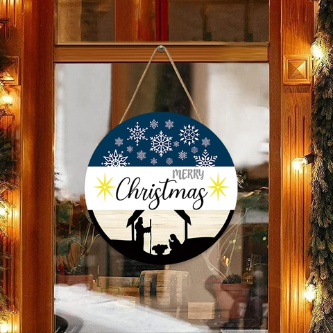 Buon Natale Natività di Gesù Segnale Appeso in Legno Rotondo Targa da Parete Decorativa per Casa Festa Ornamento