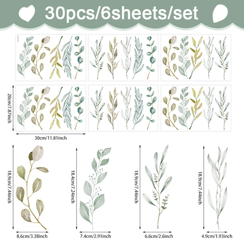 Aquarell Eukalyptusblätter Wandaufkleber Skandinavischer Stil DIY Selbstklebend PVC Botanische Dekoration Für Wohnzimmer