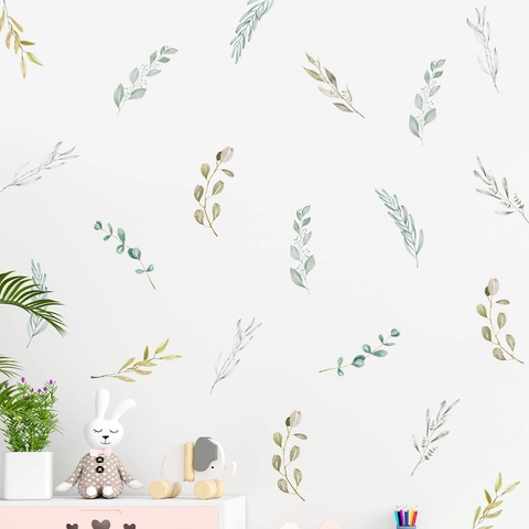 Aquarell Eukalyptusblätter Wandaufkleber Skandinavischer Stil DIY Selbstklebend PVC Botanische Dekoration Für Wohnzimmer
