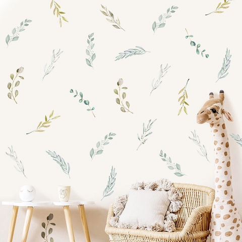 Watercolor Botanical Leaf Rose Wall Stickers Set Fresh PVC Self-Adhesive Wall Decals For Bedroom Living Room Nursery Home Decor