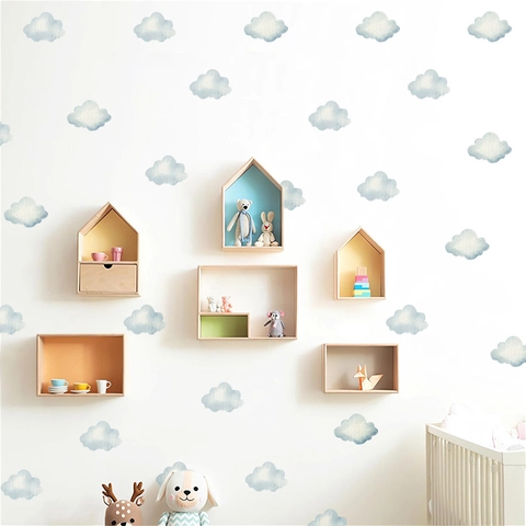Aquarell Blau Wolke Wandsticker Für Kinderzimmer Kinderzimmer Deko PVC Abnehmbare DIY Home Dekoration Cartoon Wandtattoo Blatt