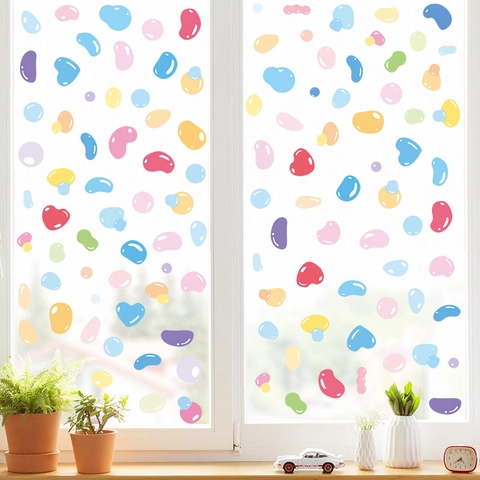 Pegatinas de Pared de PVC Coloridas de Gota de Agua y Corazón Dibujos Animados Color Macarrón Calcomanías Geométricas para Habitación de Niños