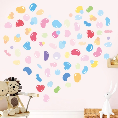Pegatinas de Pared de PVC Coloridas de Gota de Agua y Corazón Dibujos Animados Color Macarrón Calcomanías Geométricas para Habitación de Niños