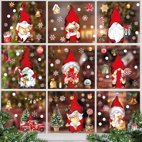 Weihnachtswichtel Fensteraufkleber PVC Statische Haftung Roter LKW Schneeflocke Xmas Glasaufkleber Für Haus Festliche Party Deko