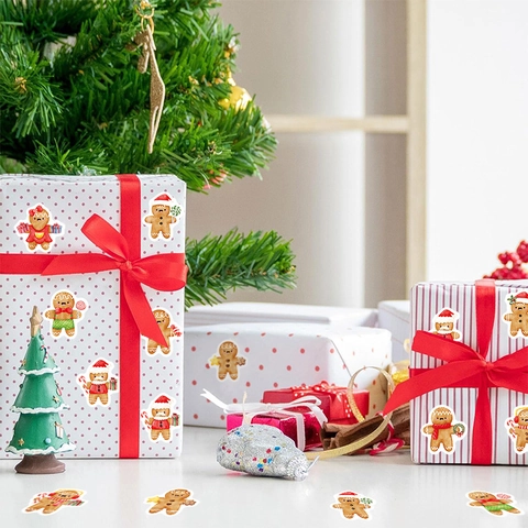 Kerst Peperkoekman Sticker Set PVC Cartoon Feestelijke Decoratie Voor Cadeautas Laptop Notebook DIY