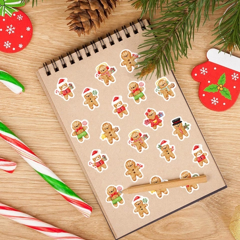 Kerst Peperkoekman Sticker Set PVC Cartoon Feestelijke Decoratie Voor Cadeautas Laptop Notebook DIY