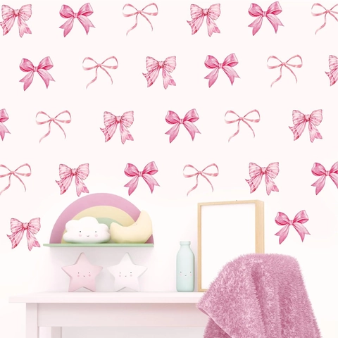Adesivi Murali Fiocco Rosa Acquerello Stile Bohemien Decalcomanie in PVC Per Camera Delle Ragazze Asilo Nido Casa Decorazione