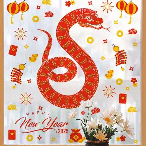 2025 Anno Della Vipera Adesivi Murali PVC Buon Anno Per Casa Decorazione Finestra Vetro Decalcomanie Design Tradizionale