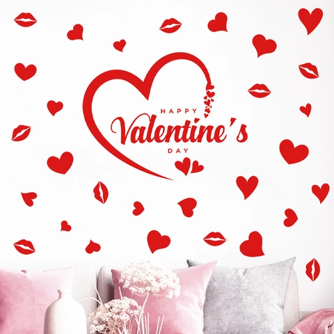 Valentine's Day PVC Wall Stickers Heart Lips Cupid Patterns Romantic Home Window Decals Party Decoration Supplies