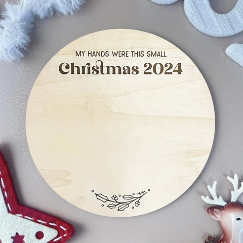 Navidad Huella de Bebé DIY Placa de Madera My Hands Were This Small Letrero Redondo de Madera de Álamo Decoración de Pared Regalo