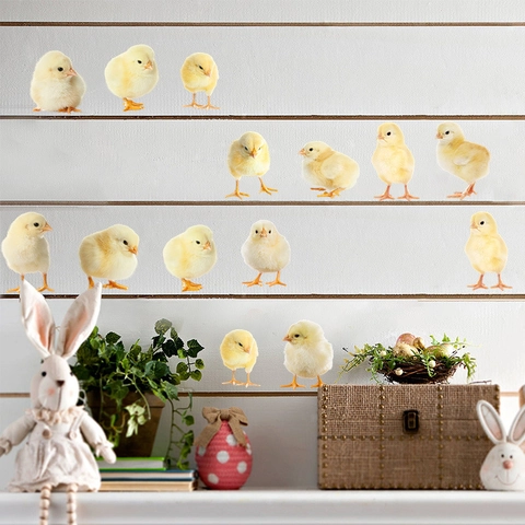 Realistische Ostern Küken Fensterbilder Gelbe Huhn PVC Wandaufkleber Für Kinderzimmer Haus Deko Feiertag Fensteraufkleber