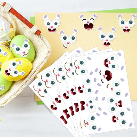 Schattige Pasen Konijn Gezicht Expressie Stickers Voor DIY Ei Decoratie Verschillende Konijnen Gezichtskenmerken Decals