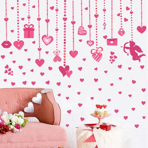 PVC Valentinstag Wandaufkleber Herz Amor Romantisch Rosa Rot Fensterdeko Für Wohnzimmer Schlafzimmer Feiertag Dekoration
