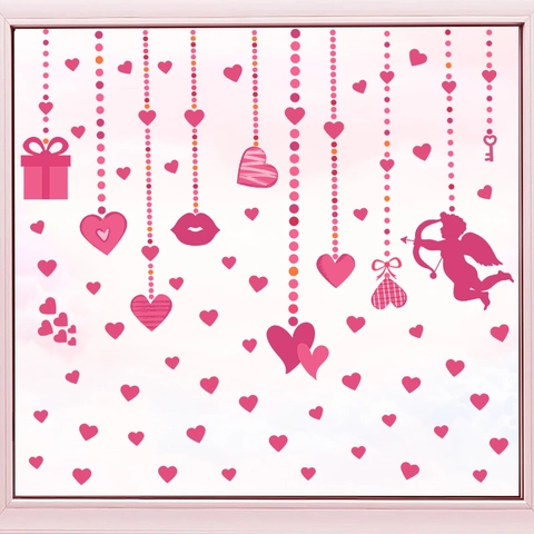 PVC Valentinstag Wandaufkleber Herz Amor Romantisch Rosa Rot Fensterdeko Für Wohnzimmer Schlafzimmer Feiertag Dekoration