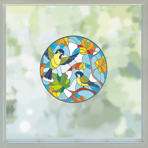 Fensteraufkleber Im Buntglas-Stil Kolibri Blumen Design Statisch Haftende PVC Aufkleber Für Kühlschrank Heimdekoration