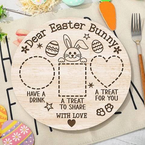 Easter Bunny Wooden Treat Board Dear Easter Bunny Snack Tray For Kids Carrot Egg Pattern Decorative Wood Signs For Party