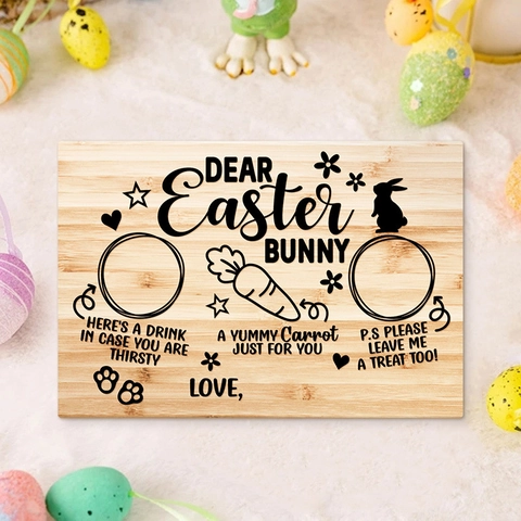 Easter Bunny Wooden Treat Board Dear Easter Bunny Snack Tray For Kids Carrot Egg Pattern Decorative Wood Signs For Party
