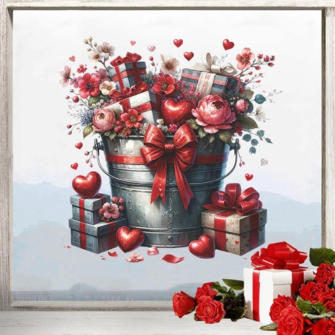 Adesivi Murali di San Valentino in PVC Con Rose Cuori e Fiori Adesivo Illustrazione Removibile per Finestre Casa Matrimonio