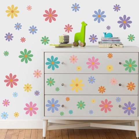 Pastoral Bunte Gänseblümchen Wandaufkleber Wasserdichte PVC Florale Abziehbilder Für Kindergarten Schlafzimmer Küche Möbel Home Dekoration