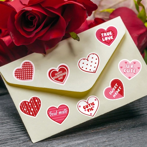 Pegatinas de Corazón de San Valentín de PVC Autoadhesivas para Ventanas Decoración de Fiesta Romántica Vinilo de Pared Frases Amor 4 Hojas