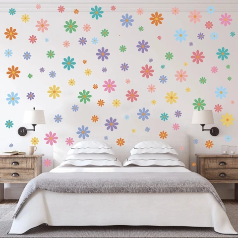 Pastoral Bunte Gänseblümchen Wandaufkleber Wasserdichte PVC Florale Abziehbilder Für Kindergarten Schlafzimmer Küche Möbel Home Dekoration
