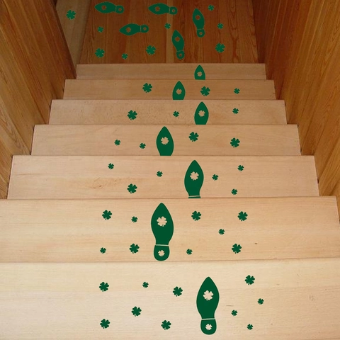 Stickers de Sol Trèfle et Empreintes Vertes Saint-Patrick en PVC Imperméable pour Décoration de Maison Festive