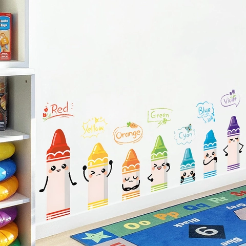 Adesivi da Parete a Forma di Pastello Animato Decalcomanie in PVC Rimovibili per Decorazione di Camere per Bambini Aule e Asili
