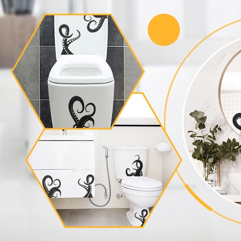 Adesivo da Parete Bagno Tentacoli di Polpo Nero Impermeabile PVC Vita Marina Adesivo per Specchio Gabinetto Decorazione Moderna