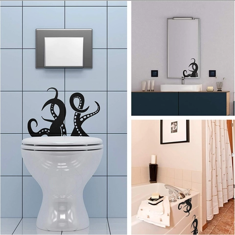 Adesivo da Parete Bagno Tentacoli di Polpo Nero Impermeabile PVC Vita Marina Adesivo per Specchio Gabinetto Decorazione Moderna