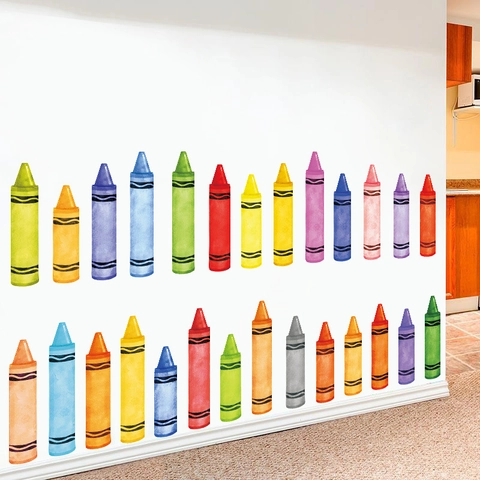 Stickers Muraux Crayons Style Aquarelle Autocollants en PVC Colorés Amovibles pour Chambre d'Enfant École Décoration de Classe