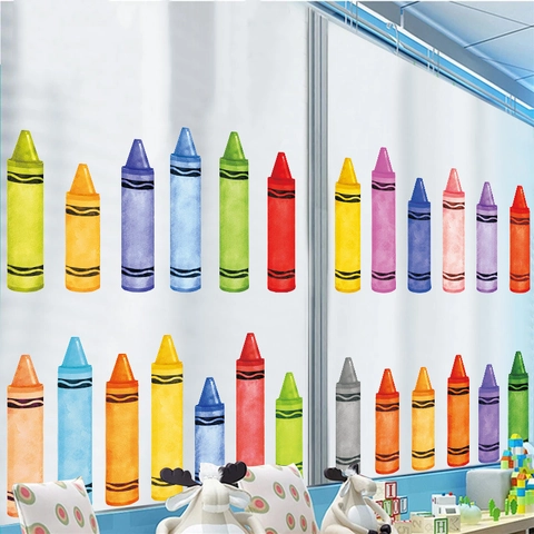 Stickers Muraux Crayons Style Aquarelle Autocollants en PVC Colorés Amovibles pour Chambre d'Enfant École Décoration de Classe