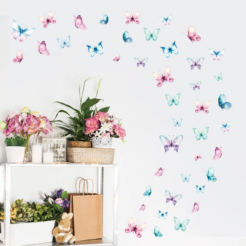 Boho Aquarell Schmetterling Wandaufkleber Für Kinderzimmer Babyzimmer Mädchen Zimmer PVC Abnehmbare DIY Kunst Deko
