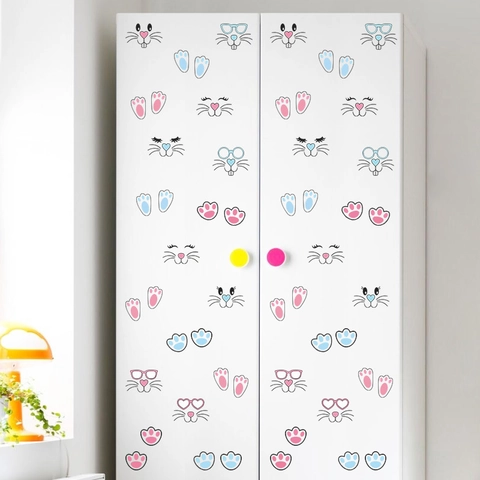 Easter Bunny Wall Stickers PVC Cartoon Rabbit Face Decals For Holiday Party Glass Cup Decoration Cute Animal Patterns