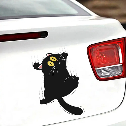 Pegatina de Pared de Gato Negro de Dibujos Animados Impermeable PVC Calcomanía Removible Inodoro Baño Hogar Coche