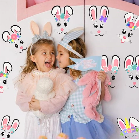 Adesivi Faccia di Coniglio di Pasqua in PVC Cartone Animato Decalcomanie per Finestre per Decorazione Festa di Pasqua