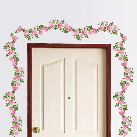 Fresh Peony Rose Flower Vine Wall Sticker PVC Self-Adhesive Removable Window Glass Decal For Living Room Home Decor