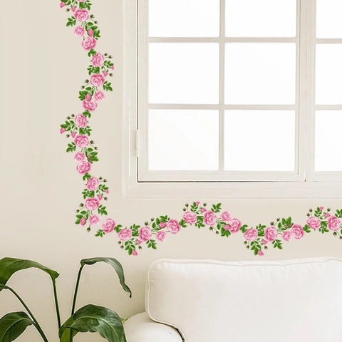 Fresh Peony Rose Flower Vine Wall Sticker PVC Self-Adhesive Removable Window Glass Decal For Living Room Home Decor