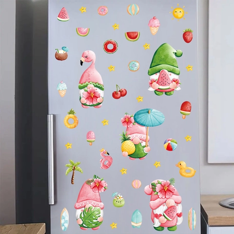 Sommer Zwerge PVC Fensteraufkleber Wassermelone Flamingo Strand Deko Für Glas Kühlschrank Wand Home Dekoration
