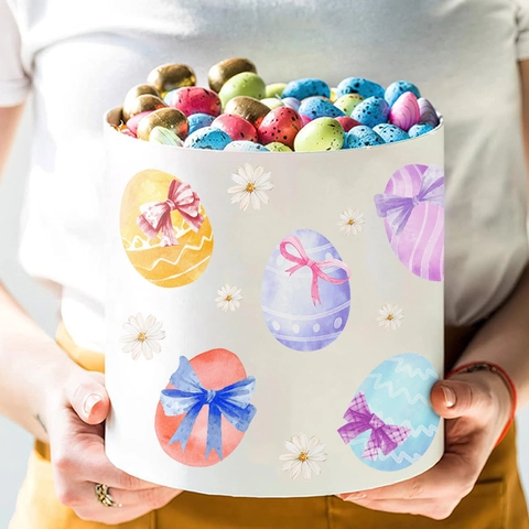 Pegatinas de Ventana de Huevo de Pascua Acuarela Lazo Colorido Patrón de Margarita PVC Autoadhesivas Calcomanías para Vidrio Hogar